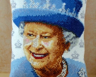 Queen Elizabeth II Counted Cross Stitch Mini Cushion Kit, Sheena Rogers Designs
