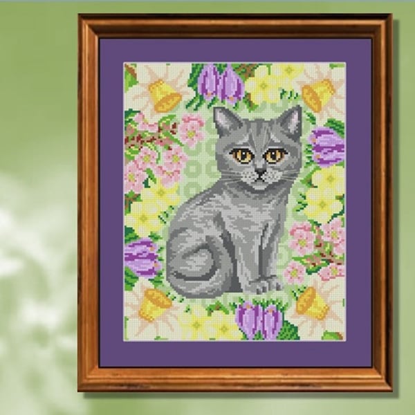 Spring Molly Kitten Counted Cross Stitch Picture Kit, Sheena Rogers Designs