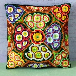 Auricula Counted Cross Stitch Mini Cushion Kit, Sheena Rogers Designs