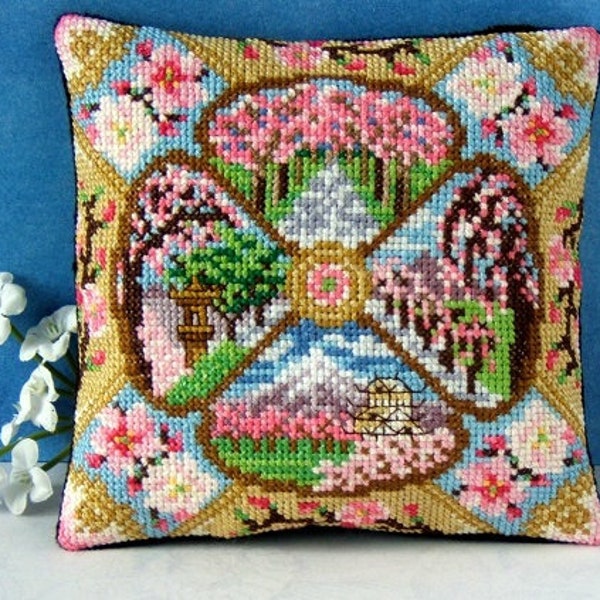 Kit de mini coussins au point de croix compté Sakura Cherry Blossom, Sheena Rogers Designs