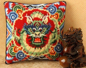 Oriental Dragon Counted Cross Stitch Mini Cushion Kit, Sheena Rogers Designs