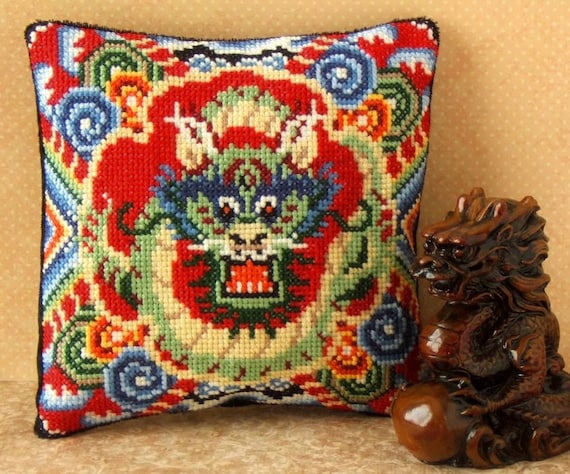 Oriental Dragon Counted Cross Stitch Mini Cushion Kit, Sheena Rogers Designs