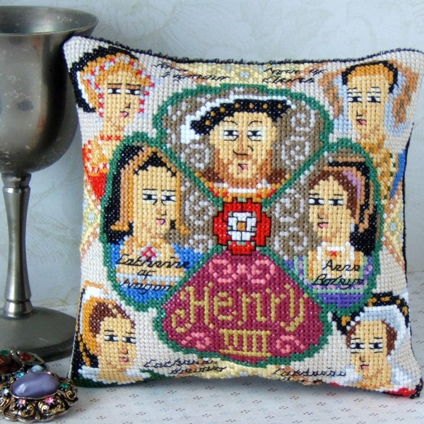 Henry VIII and his Wives Counted Cross Stitch Mini Cushion Kit, Sheena Rogers Designs