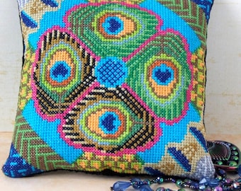 Pretty as a Peacock Counted Cross Stitch Mini Cushion Kit, Sheena Rogers Designs