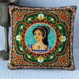 Anne Boleyn Miniature Portrait Counted Cross Stitch Mini Cushion Kit, Sheena Rogers Designs