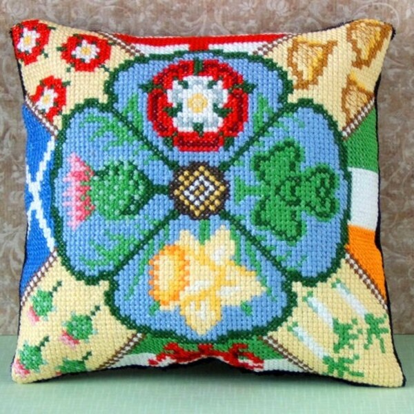 England, Ireland, Scotland, Wales Counted Cross Stitch Mini Cushion Kit, Sheena Rogers Designs