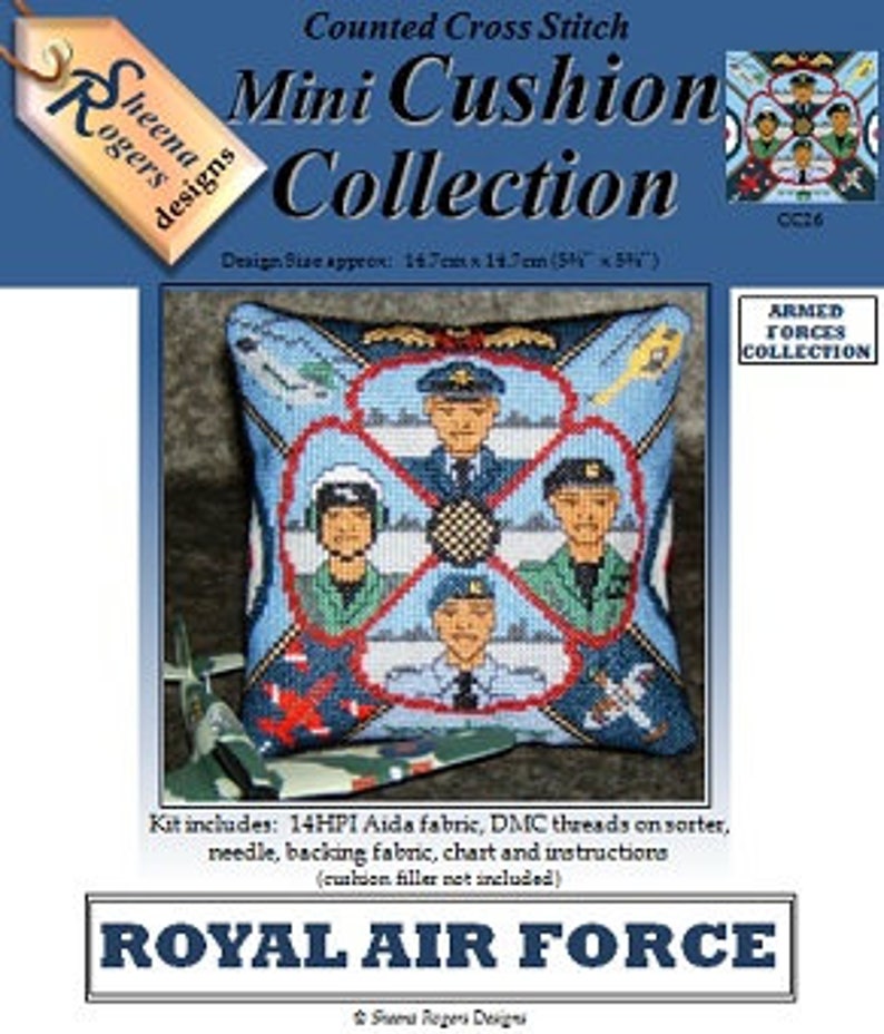 Royal Air Force Counted Cross Stitch Mini Cushion Kit, Sheena Rogers Designs image 2