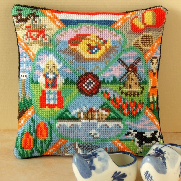 Touring The Netherlands Counted Cross Stitch Mini Cushion Kit, Sheena Rogers Designs