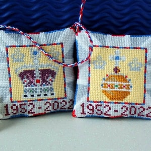 Queen Elizabeth II's Jubilee Crown and Orb Counted Cross Stitch Hanging Decorations Kit, Sheena Rogers Designs