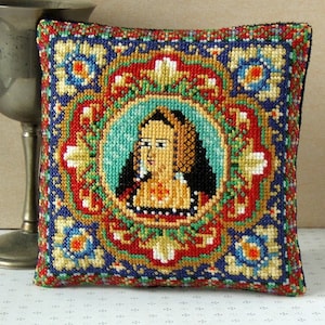 Catherine of Aragon Miniature Portrait Counted Cross Stitch Mini Cushion Kit, Sheena Rogers Designs