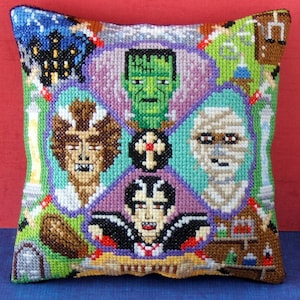 Monster Party Halloween Counted Cross Stitch Mini Cushion Kit, Sheena Rogers Designs