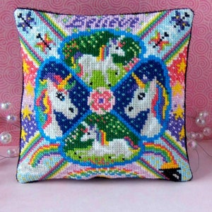 Unicorns Counted Cross Stitch Mini Cushion Kit, Sheena Rogers Designs