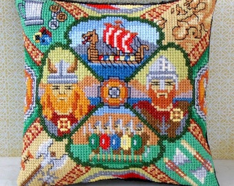 Vikings Counted Cross Stitch Mini Cushion Kit, Sheena Rogers Designs