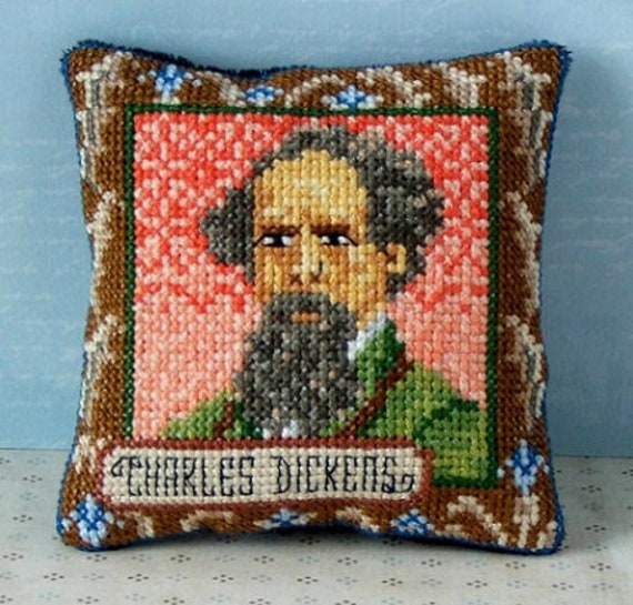 Charles Dickens Pincushion Cross Stitch Cross stitch pillow pincushion or