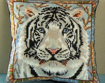 Snow Tiger Counted Cross Stitch Mini Cushion Kit, Sheena Rogers Designs