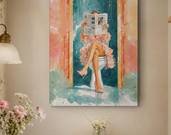 Geschenk für ihre Geburtstag Zeitung Frau, die auf Toilette liest Lustige Wandkunst Schwägerin Geschenk für Schwiegertochter Badezimmer Wandkunst