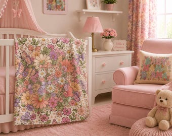 Mädchen-Kinderzimmer-Geschenk-Idee-Blumen-Kissenbezug-kundenspezifische Baby-Decke Homedecor-Blumen-Uhr für Erwartungsmama-Geschenk Kokette Bettwäsche für Mädchen-Schlafzimmer