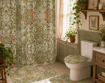 William Morris Bad Dekor Light Academia Dekor Idee für Badezimmer Viktorianische Wohnkultur für großartig Oma Geschenk Whimsigoth Langer Duschvorhang