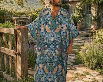 Vestido de invitada de boda indio, caftán de manga mariposa de Oriente Medio, kurta pijama para hombre William Morris, conjunto de kurta blanca, ropa alternativa para Ramadán