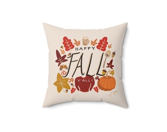 Happy Fall Y'all Square Throw Pillow