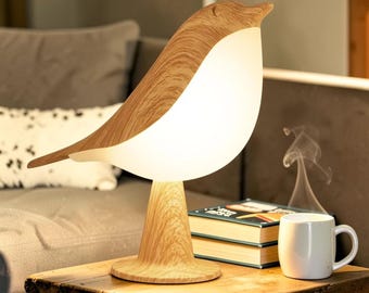 Lampa LED z motywem ptaków | Ściemnialna, akumulatorowa lampka nocna | Lampa stołowa w stylu art déco | Bezprzewodowa dekoracja sypialni | Urocze, nastrojowe oświetlenie