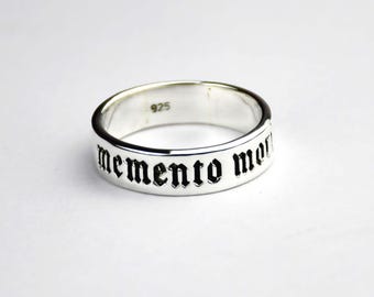 Memento Mori Sterling Silver Band Ring, 7mm Statement Ring