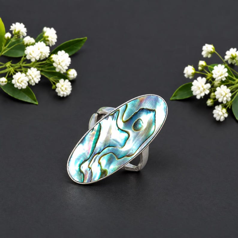 Natural Abalone Statement Ring, Paua Shell Ring, Gemstone Ring ...