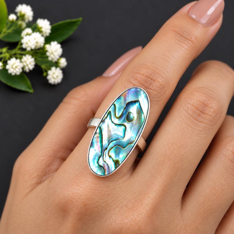 Natural Abalone Statement Ring, Paua Shell Ring, Gemstone Ring ...