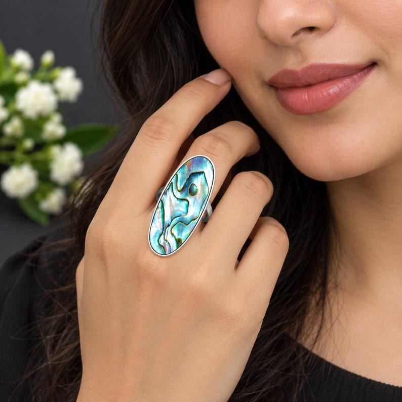 Natural Abalone Statement Ring, Paua Shell Ring, Gemstone Ring ...