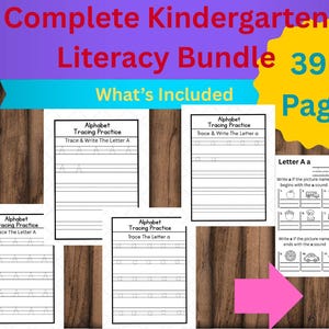 Kids Literacy Bundle | 396 Pages | Alphabet Tracing Phonics CVC Words Sight Words | Printable Worksheets | Preschool Kindergarten