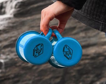 Enamelware Dining Set for Two · 6 Piece Camping Van Life Tableware · Glacier Blue