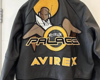 Leren varsity-bomberjack Avirex AURDS, zwarte streetwear-jas met drukknopen