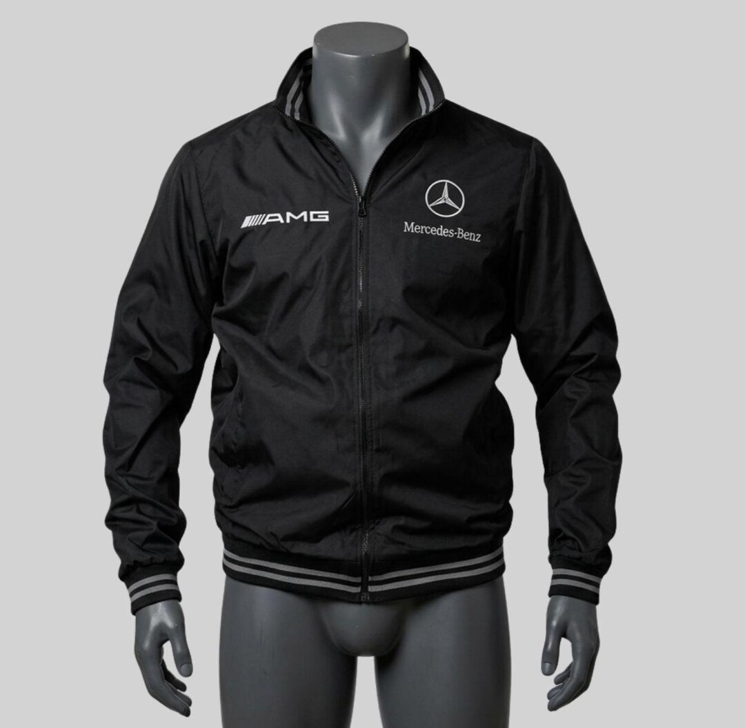 Mercedes-benz AMG Men’s Black Racing Jacket, Motorsport Zip-up Bomber ...