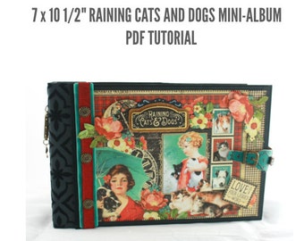 7 1/2"x10" Raining Cats and Dogs Scrapbook Mini-Album PDF Tutorial