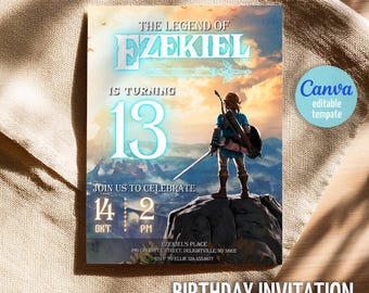 video gamer invite, Legend of Zelda birthday invitation, digital download, Zelda Tears of the Kingdom, birthday party, game on invitation