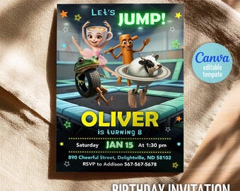 Trampoline Brainrot birthday invitation, Italian Brain Rot jump park invite, printable editable bounce party template, tik tok meme bday