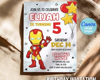 Iron Man Awesome Friends birthday invitation, kids superhero party invite, printable editable Marvel boy party template, Ironheart bday