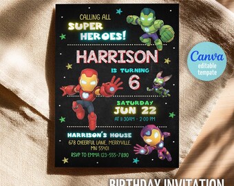 Iron Man Awesome Friends birthday invitation, kids superhero party invite, printable editable Marvel boy party template, Ironheart bday