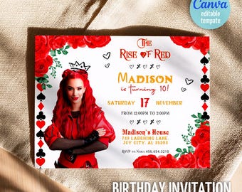 Descendants Rise of Red invitation, printable editable birthday invite, Descendants party invitation digital template, teens birthday party