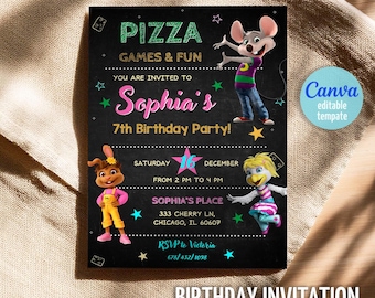 Chuck-E-Cheese editable invitation, printable birthday invite, Mouse invitation, instant download, birthday invite template