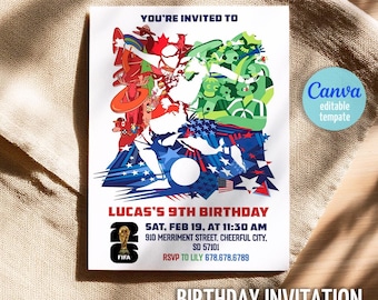 FIFA World Cup 2026 birthday invitation, soccer invite, printable editable football tournament party template, Champions sports bday