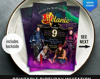 Descendants invitation, printable editable Descendants birthday invite, Descendants party invitation digital template, teens birthday party