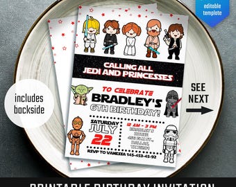 Printable birthday invitation, Star invite, Wars invitation, Darth Vader Birthday Party, instant download Stormtrooper invitation