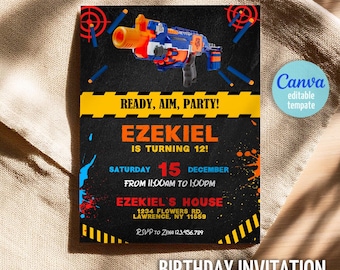 Dart Gun Party, blaster Dart Wars Birthday invitation, editable Nerf invite template, boy birthday invitation, printable editable invite