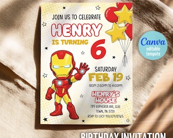Iron Man Awesome Friends birthday invitation, kids superhero party invite, printable editable Marvel boy party template, Ironheart bday