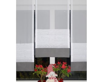 May include: A window with sheer white curtains, accented with a gray border. Two red potted plants with red flowers flank a snowman figurine wearing a red and white hat and scarf. The scene is set on a windowsill.