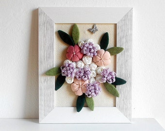 Girl room wall decor, framed 3D wall art, floral wall decor, flower home decor, bunch of fabric flowers, newborn gift idea, baby shower gift