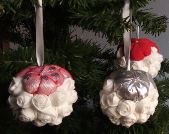 Set of 3 Christmas baubles Tree decorations Red silver Christmas hanging ornaments Christmas balls