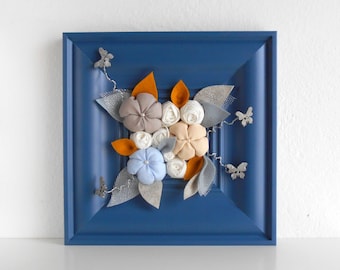 FLORAL NURSERY DECOR boy room, Framed 3D wall art decoration with flowers and butterflies