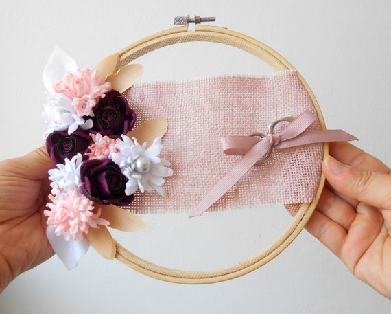 Pink Ring Bearer Pillow Alternative With Wooden Embroidery Etsy